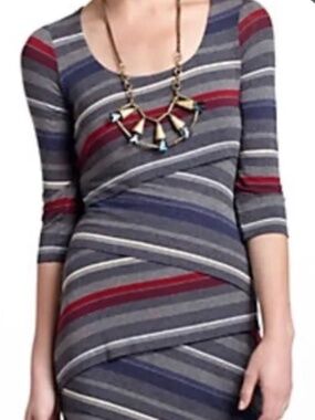 Bailey 44 Anthropologie BodyCon Bandage Midi Dress Grey Stripe S
